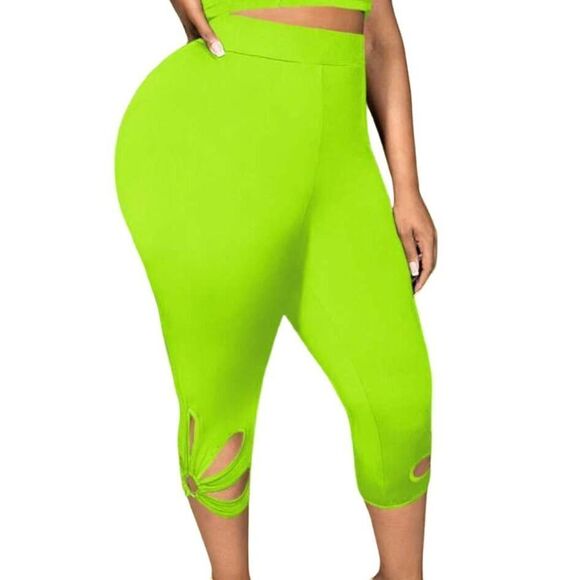 Fluo SHEIN SXY Plus Cut Out Hem Capri Leggings in Neon Yellow, Size 3XL - Picture 1 of 2